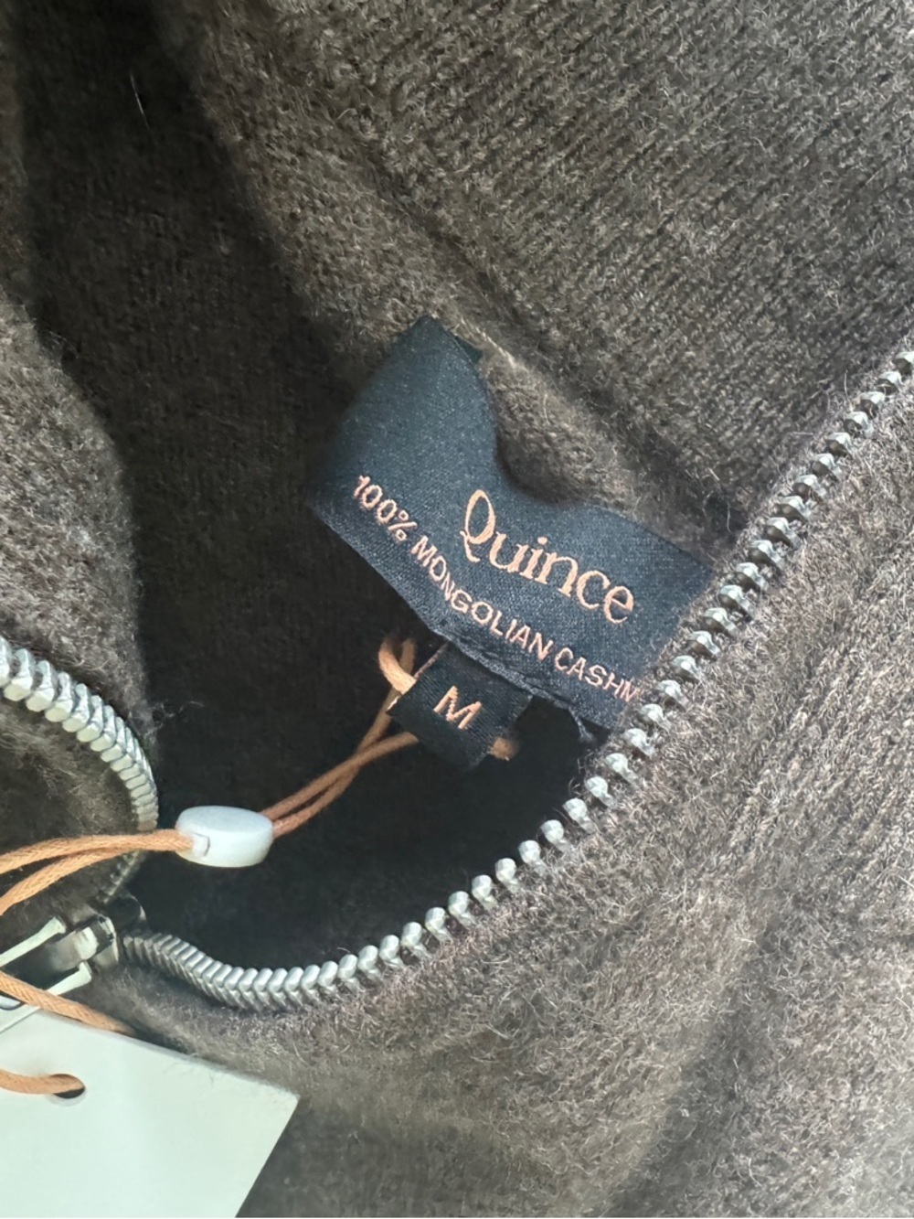 Quince Mongolian Cashmere Quarter-Zip Sweater — Brown - Picture 6 of 6